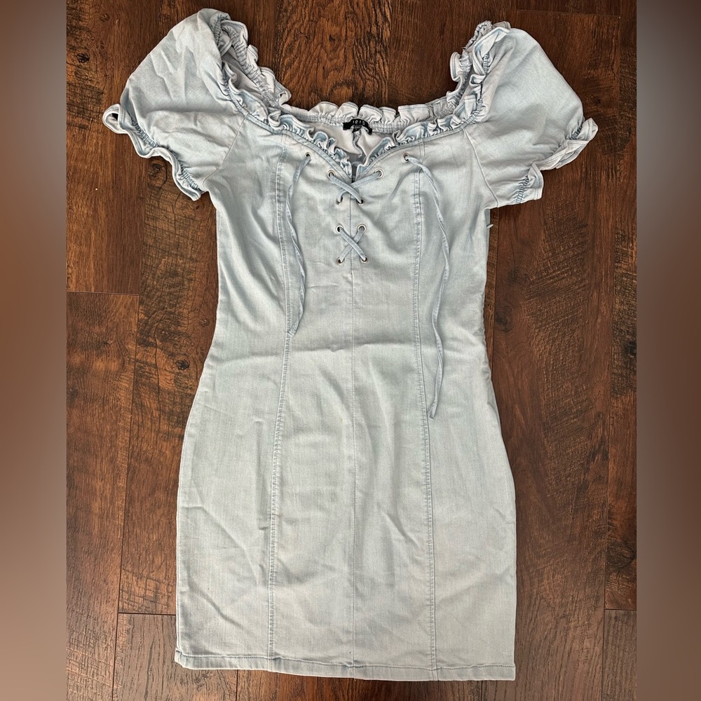Iris Light Blue Lace-Up Mini Dress